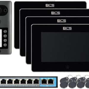 Bcs 4Rodzinny Zestaw Wideodomofon Ip BcsPan4401GS 4X Monitor 7" BcsMon7300BS + 10X Brelok (ZW12763B)